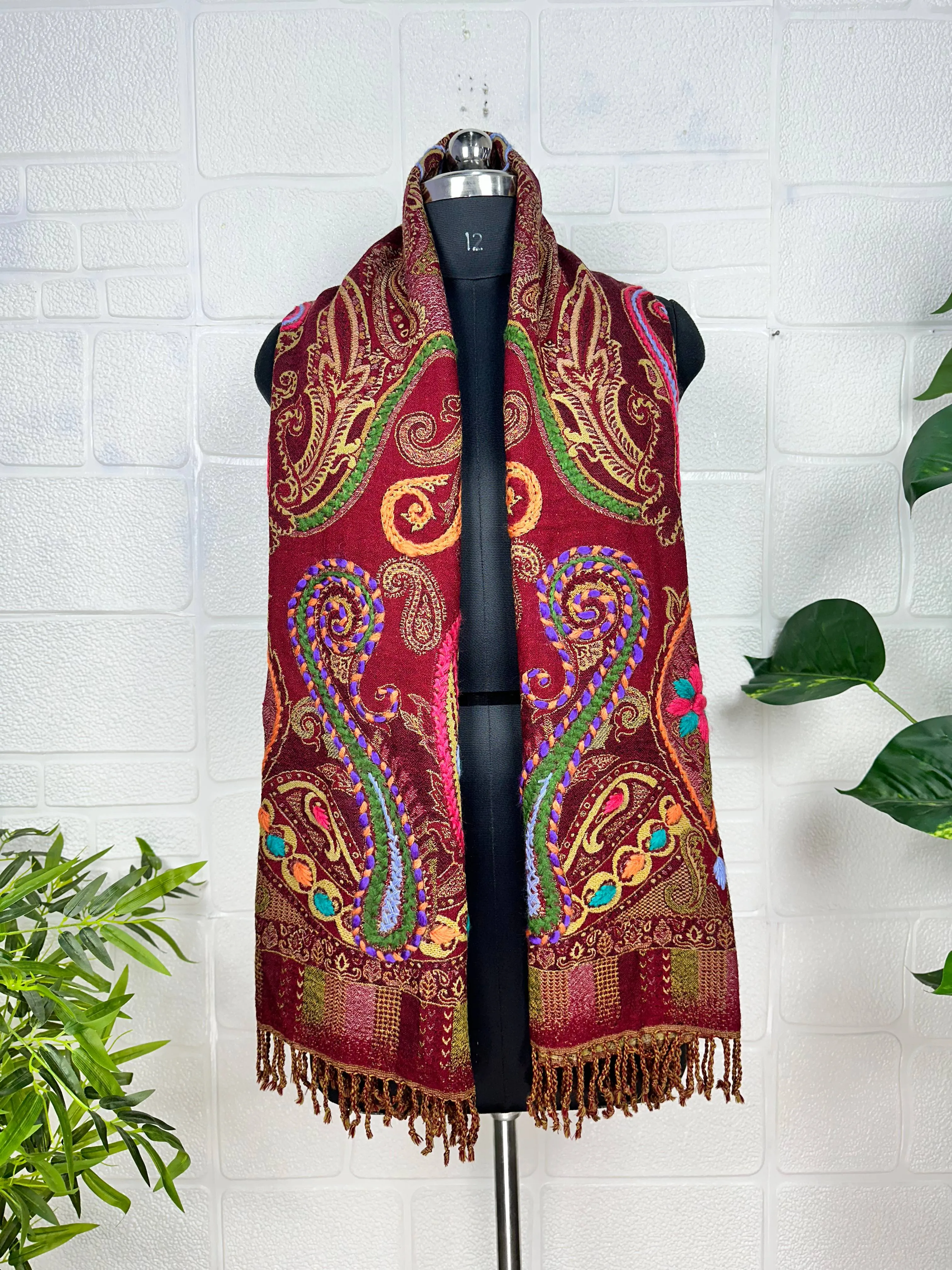 Hand Embroidered Suzani Shawl / Stole / Scarf Handwoven Warm Cozy Wrap Pure Wool Light Weight Soft Wrap Christmas Gift