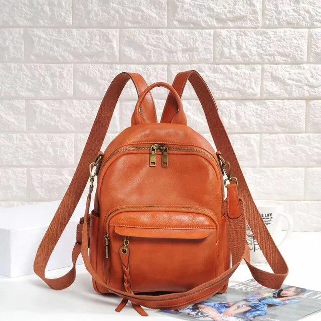 High-end Women's Genuine Leather Zipper Soft Handle Shoulder Backpack