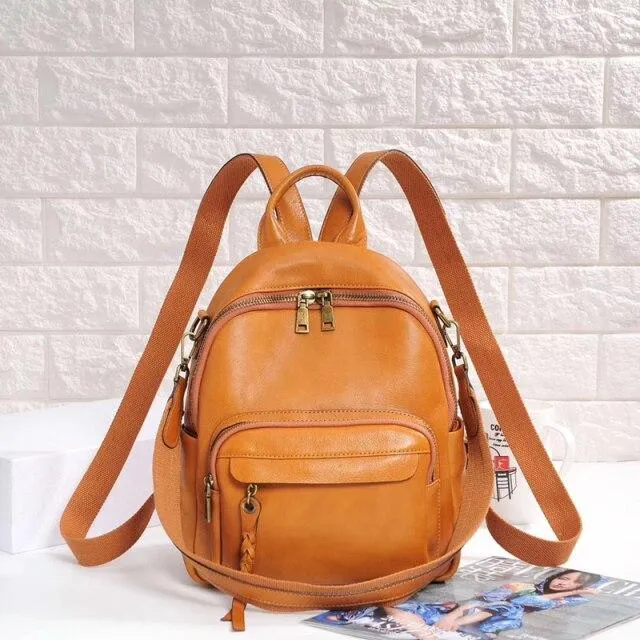 High-end Women's Genuine Leather Zipper Soft Handle Shoulder Backpack