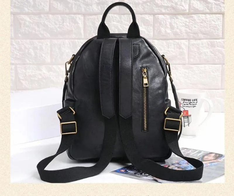 High-end Women's Genuine Leather Zipper Soft Handle Shoulder Backpack