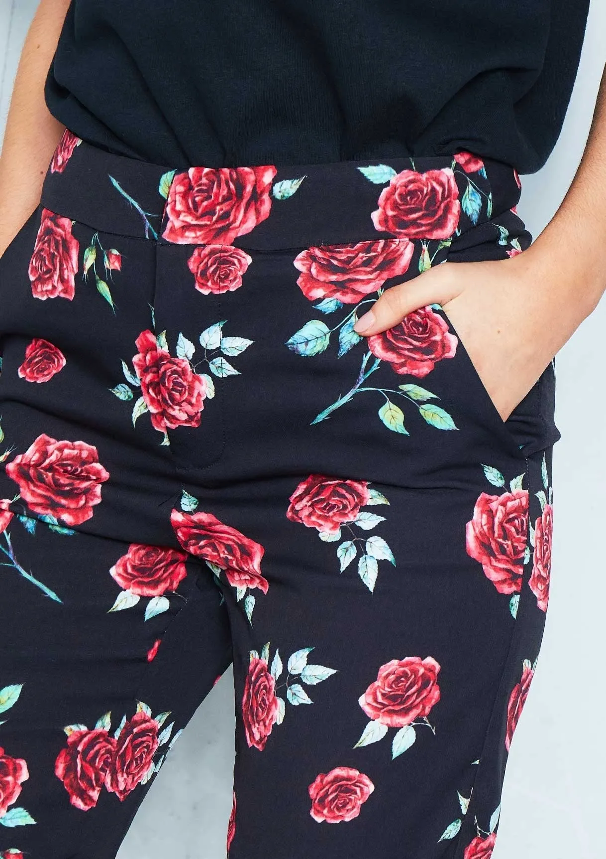 Hollie Black Floral Cigarette Trousers