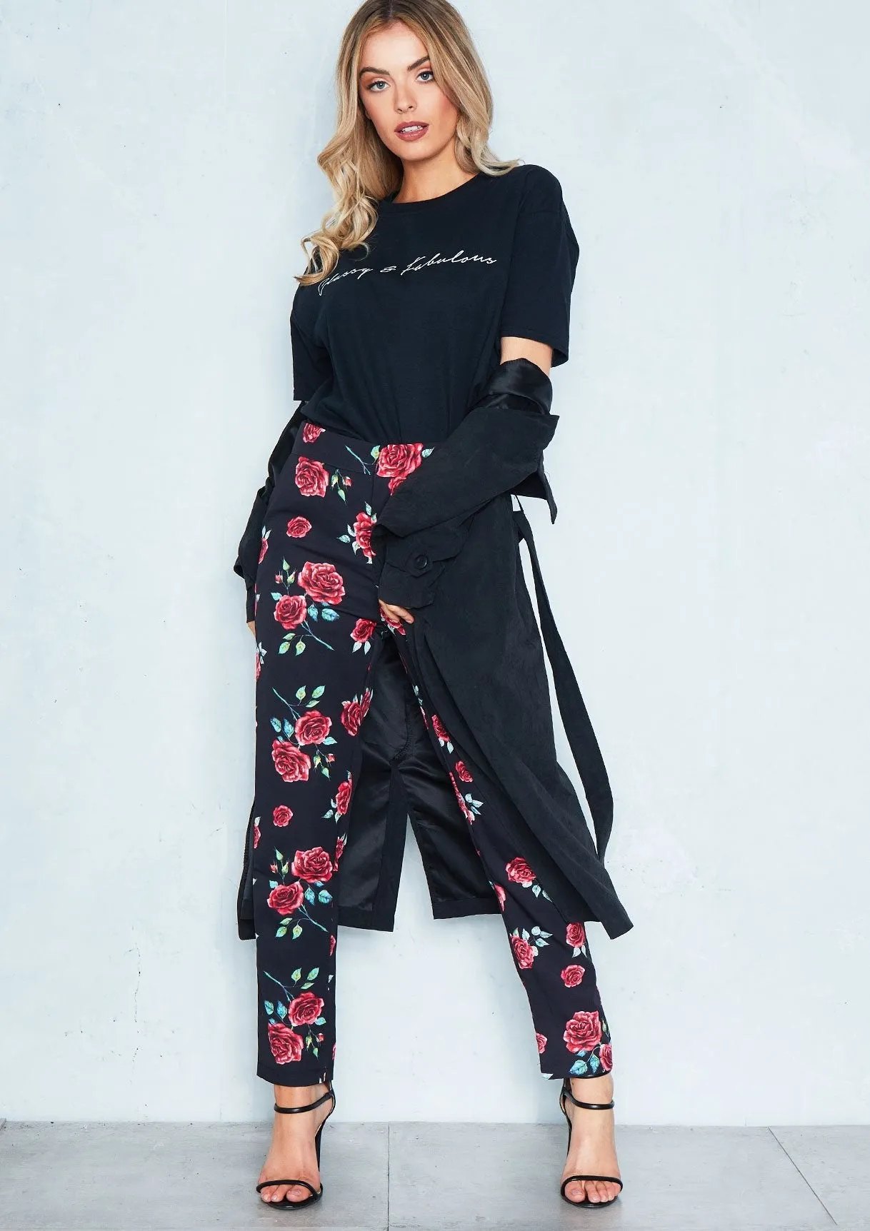 Hollie Black Floral Cigarette Trousers