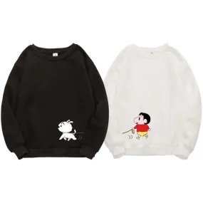 Japanese Adorable Crayon Shin Loose Round-Neck Casual Thin Sweatshirt Couple Tops Outerwear