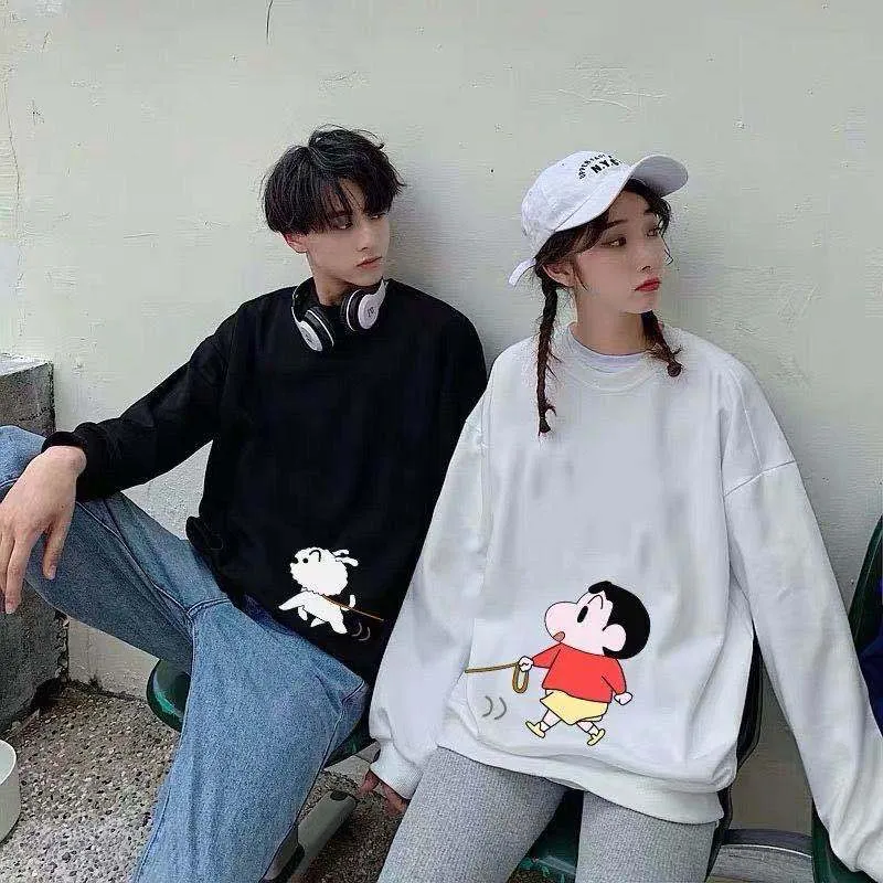 Japanese Adorable Crayon Shin Loose Round-Neck Casual Thin Sweatshirt Couple Tops Outerwear