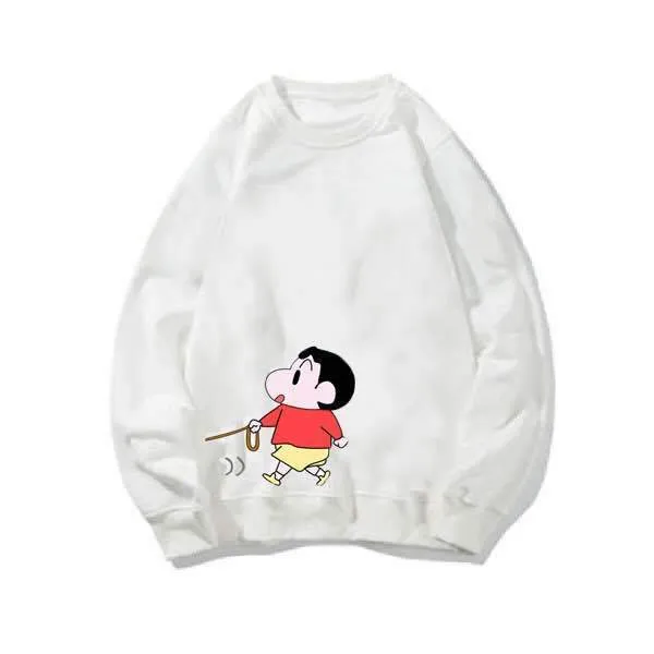 Japanese Adorable Crayon Shin Loose Round-Neck Casual Thin Sweatshirt Couple Tops Outerwear