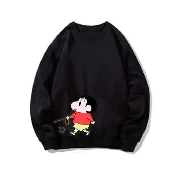 Japanese Adorable Crayon Shin Loose Round-Neck Casual Thin Sweatshirt Couple Tops Outerwear