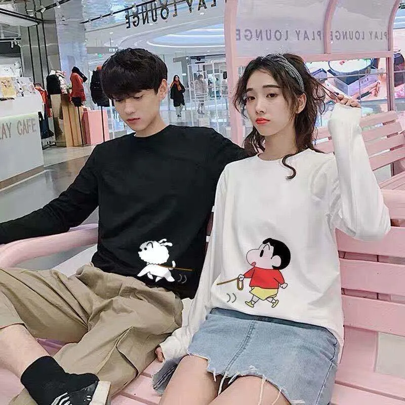 Japanese Adorable Crayon Shin Loose Round-Neck Casual Thin Sweatshirt Couple Tops Outerwear