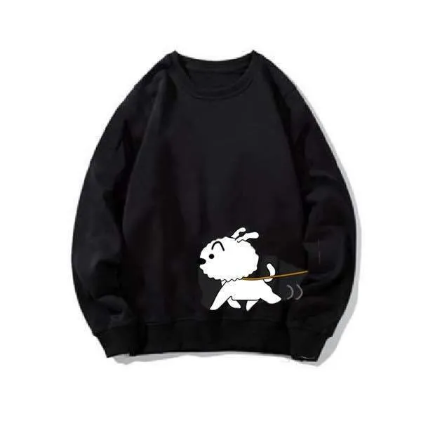 Japanese Adorable Crayon Shin Loose Round-Neck Casual Thin Sweatshirt Couple Tops Outerwear