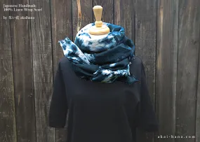 Japanese Linen Wrap, Marbling Dyed Blue ⦿swtw0019