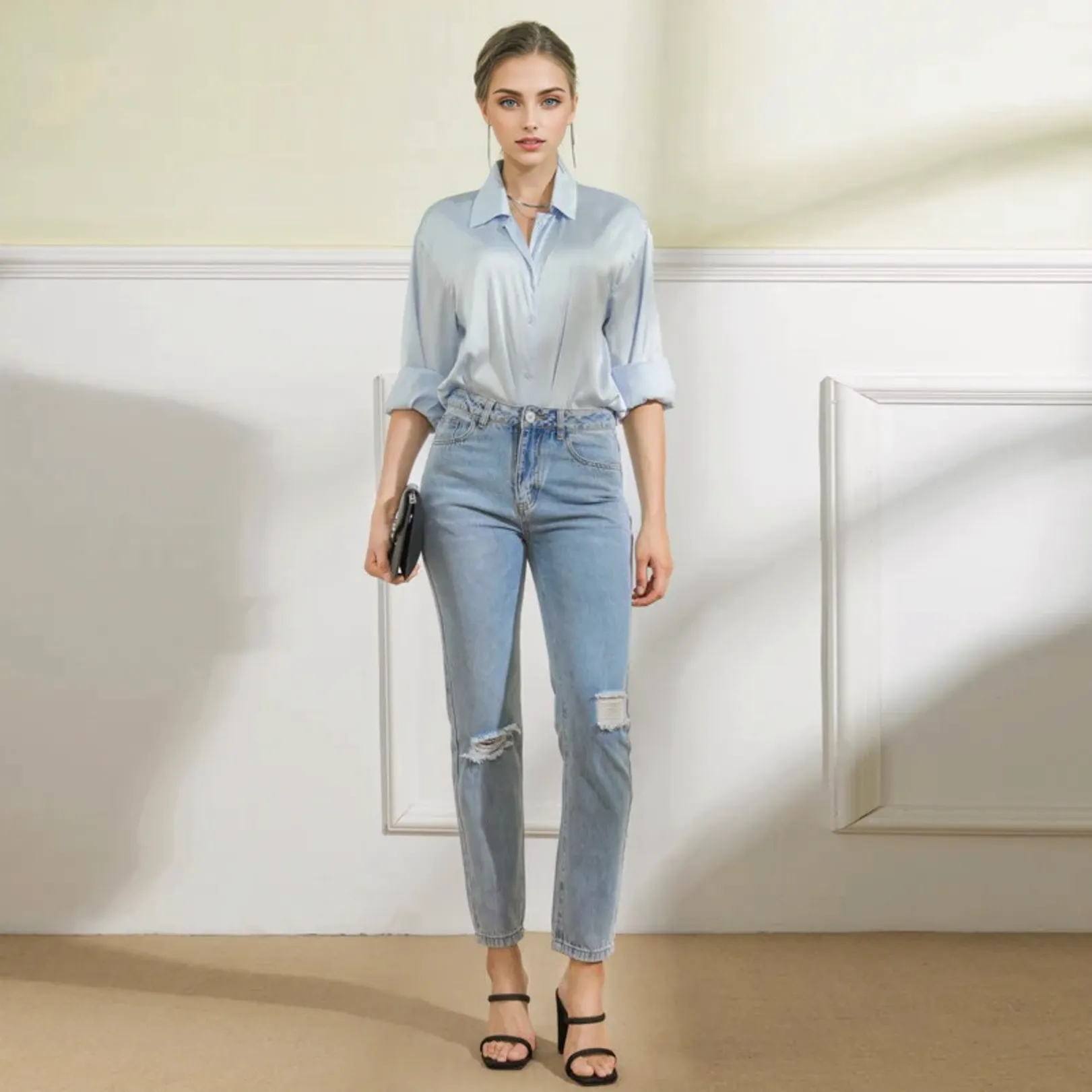 Julia Fashion - Light Blue Denim Trousers