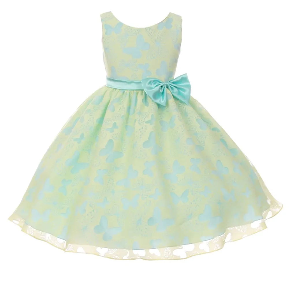 Kids Dream Little Girls Yellow Blue Butterfly Burnout Organza Easter Dress 2-6