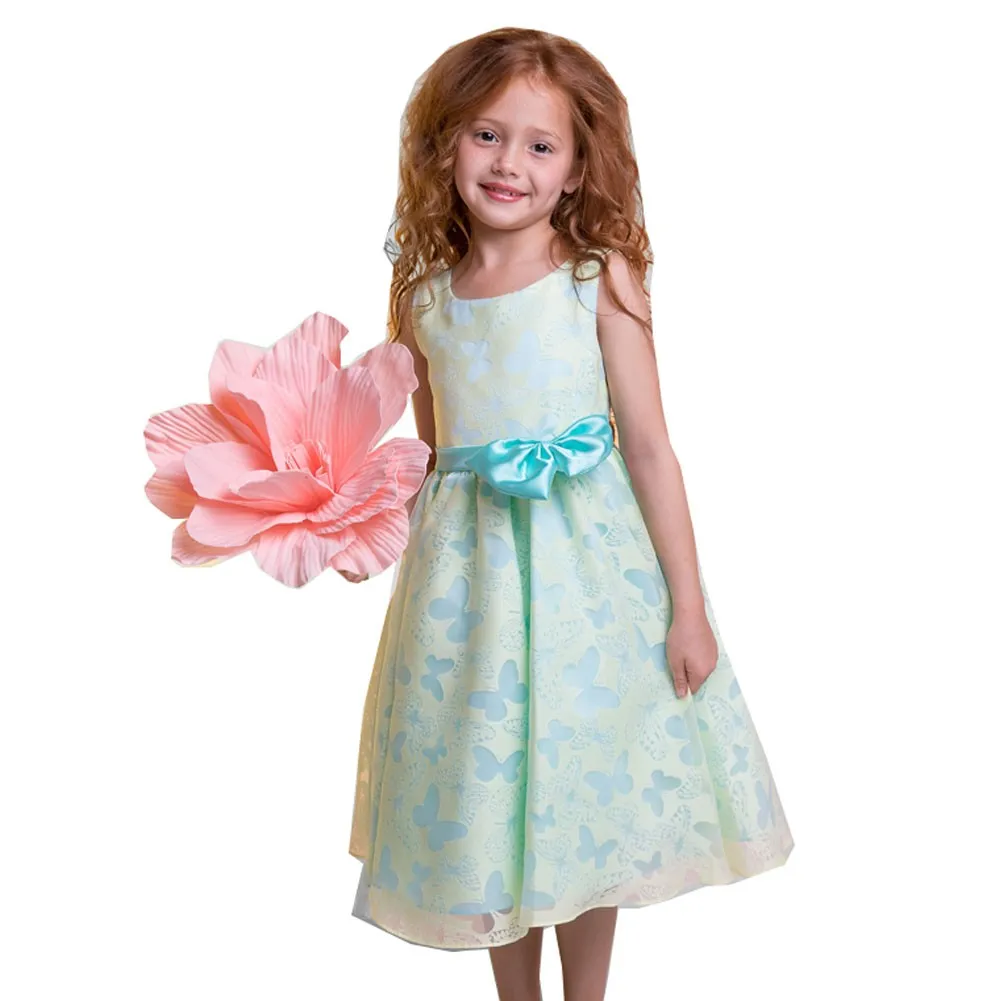 Kids Dream Little Girls Yellow Blue Butterfly Burnout Organza Easter Dress 2-6