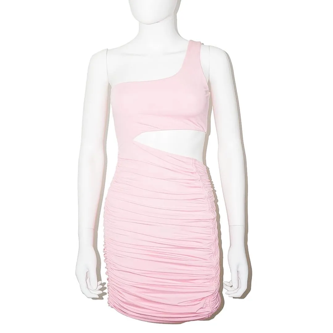 KIKIRIKI Pink Asymmetric Ruched Dress