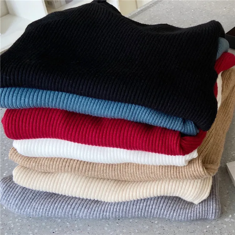 Korean Slim Look V-Neck Matching Pullover Solid Colored Casual All-Matching Sweater Women Outerwear