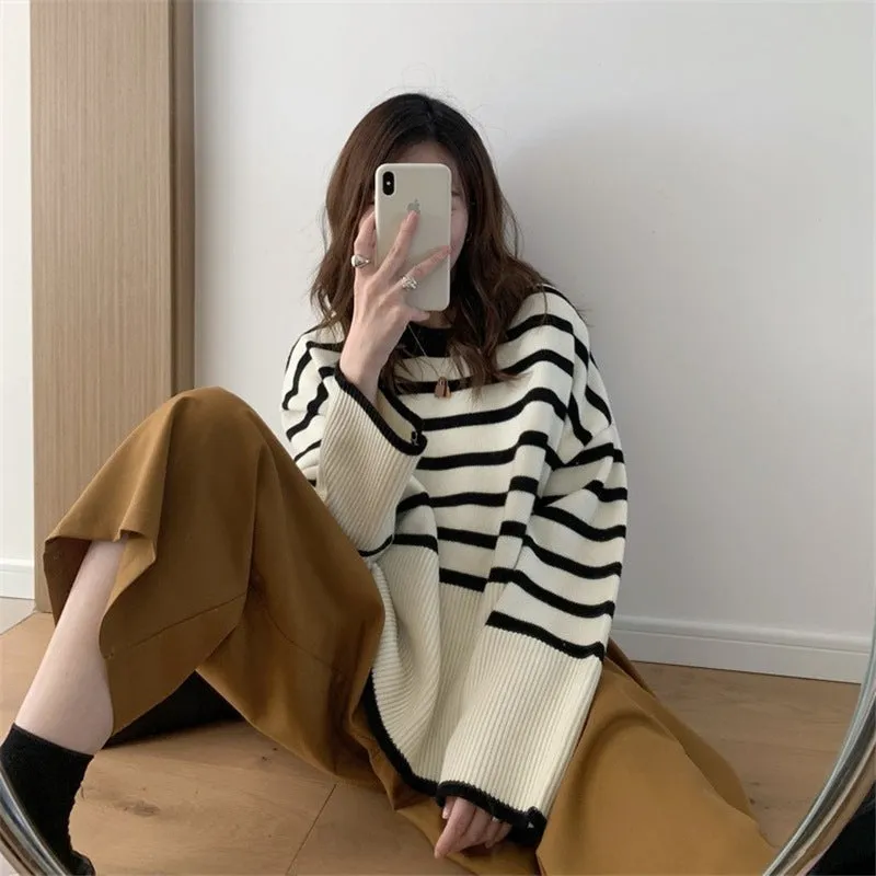 Korean Slim Look V-Neck Matching Pullover Solid Colored Casual All-Matching Sweater Women Outerwear