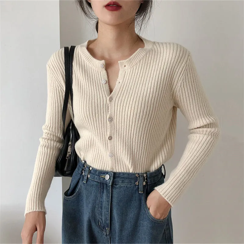 Korean Slim Look V-Neck Matching Pullover Solid Colored Casual All-Matching Sweater Women Outerwear