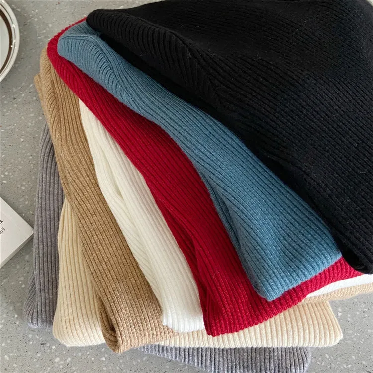 Korean Slim Look V-Neck Matching Pullover Solid Colored Casual All-Matching Sweater Women Outerwear