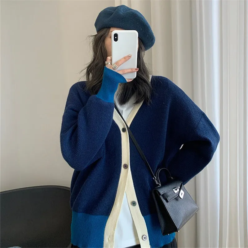 Korean Slim Look V-Neck Matching Pullover Solid Colored Casual All-Matching Sweater Women Outerwear