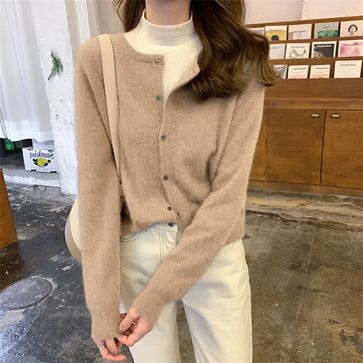 Korean Slim Look V-Neck Matching Pullover Solid Colored Casual All-Matching Sweater Women Outerwear