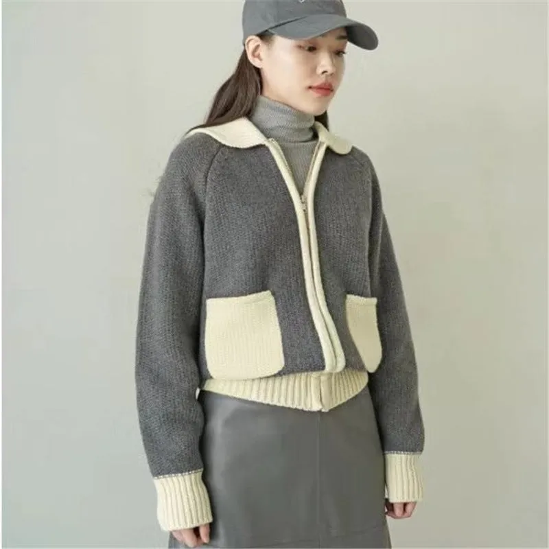 Korean Slim Look V-Neck Matching Pullover Solid Colored Casual All-Matching Sweater Women Outerwear