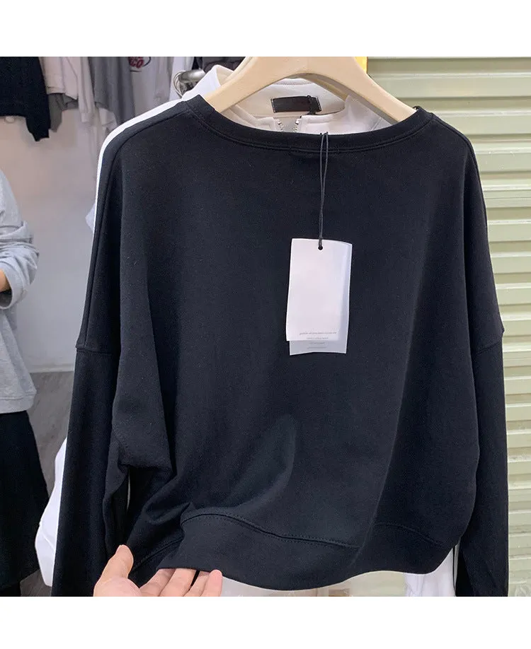 Korean Thin Long Sleeved Sweatshirt Women Short Loose Student Tops Outerwear