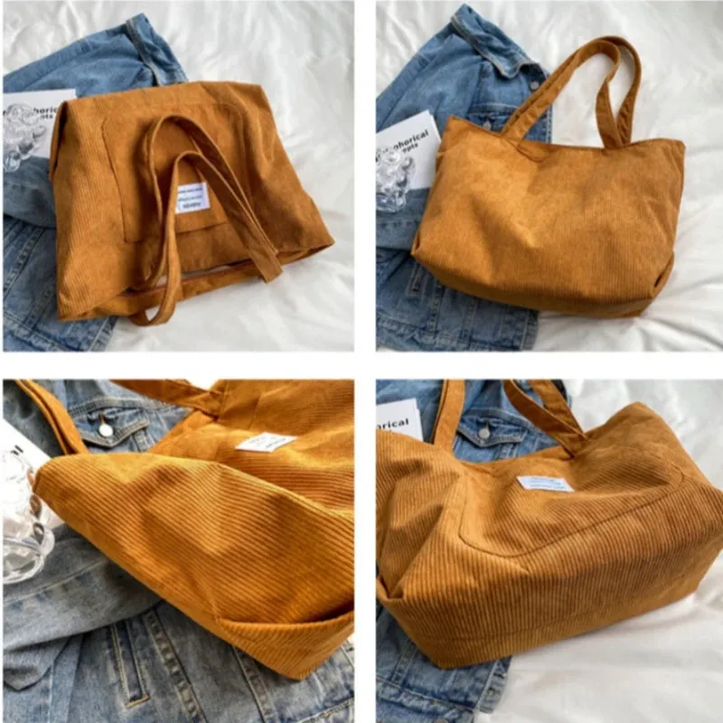 Large Capacity Corduroy Shoulder Bag New Fashion Simple Handbag Leisure Student Side Bags for Woman