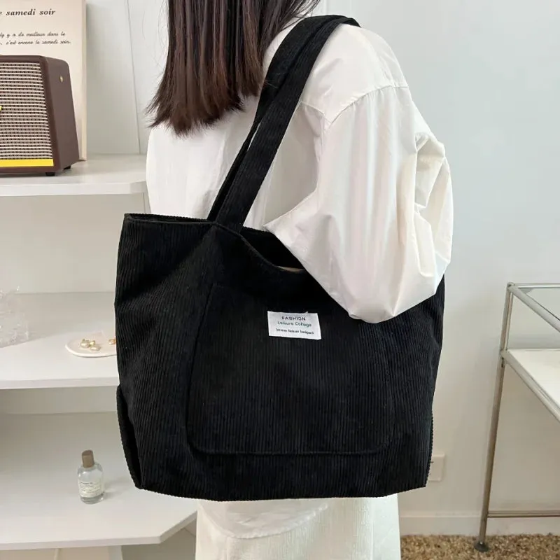 Large Capacity Corduroy Shoulder Bag New Fashion Simple Handbag Leisure Student Side Bags for Woman