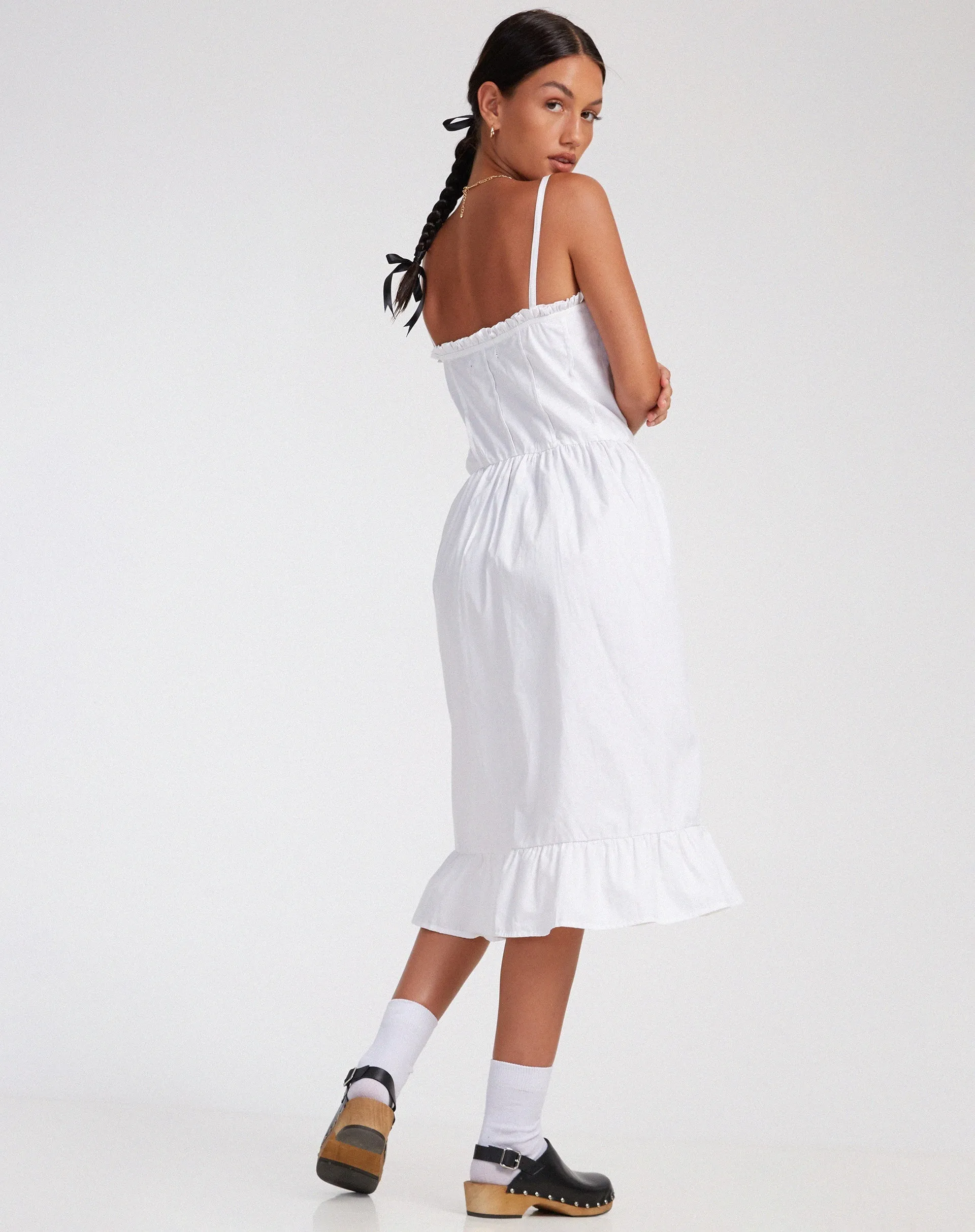 Lennox Midi Dress in Poplin White