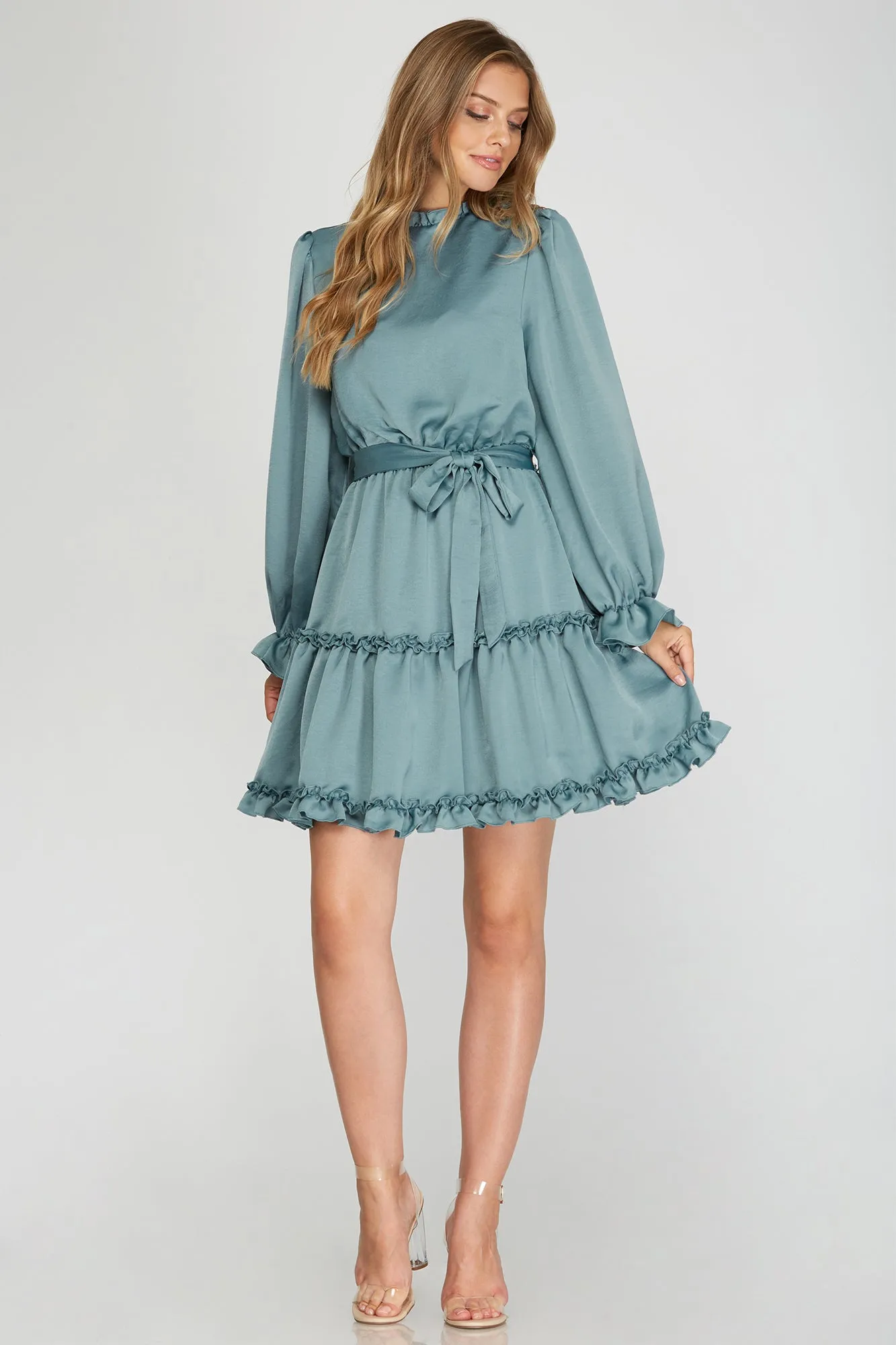 Lets Get Together Pleated Dress - Sage