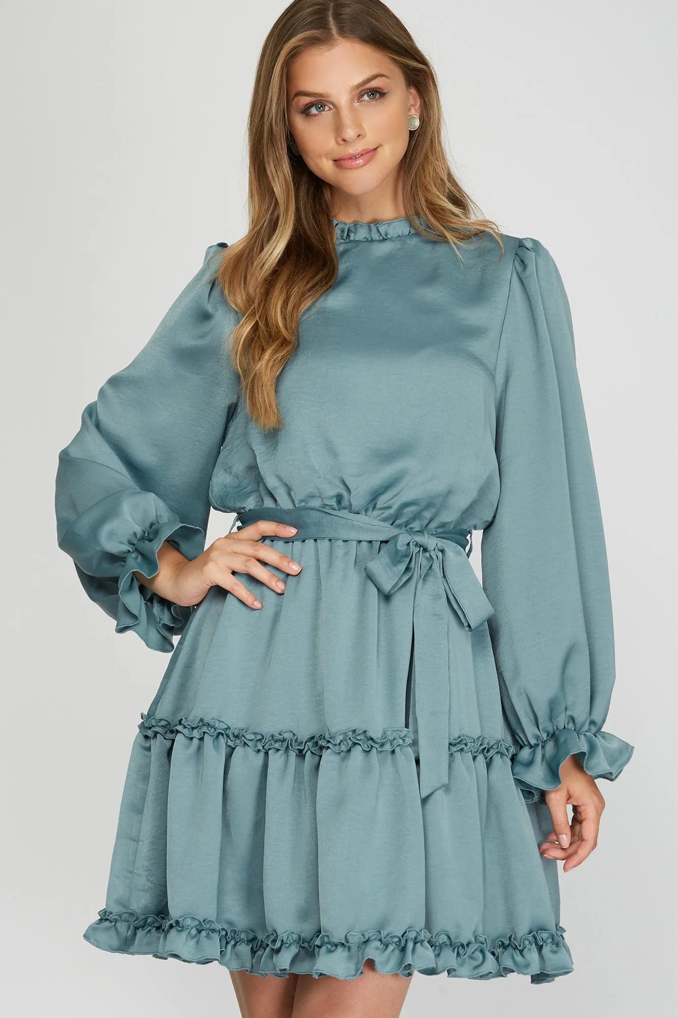 Lets Get Together Pleated Dress - Sage