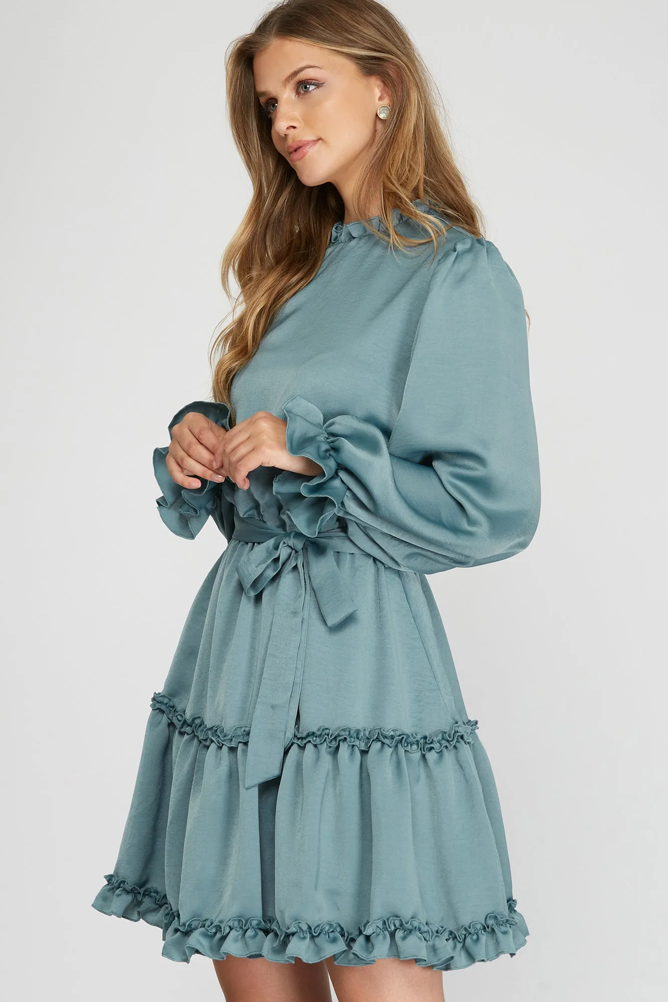 Lets Get Together Pleated Dress - Sage