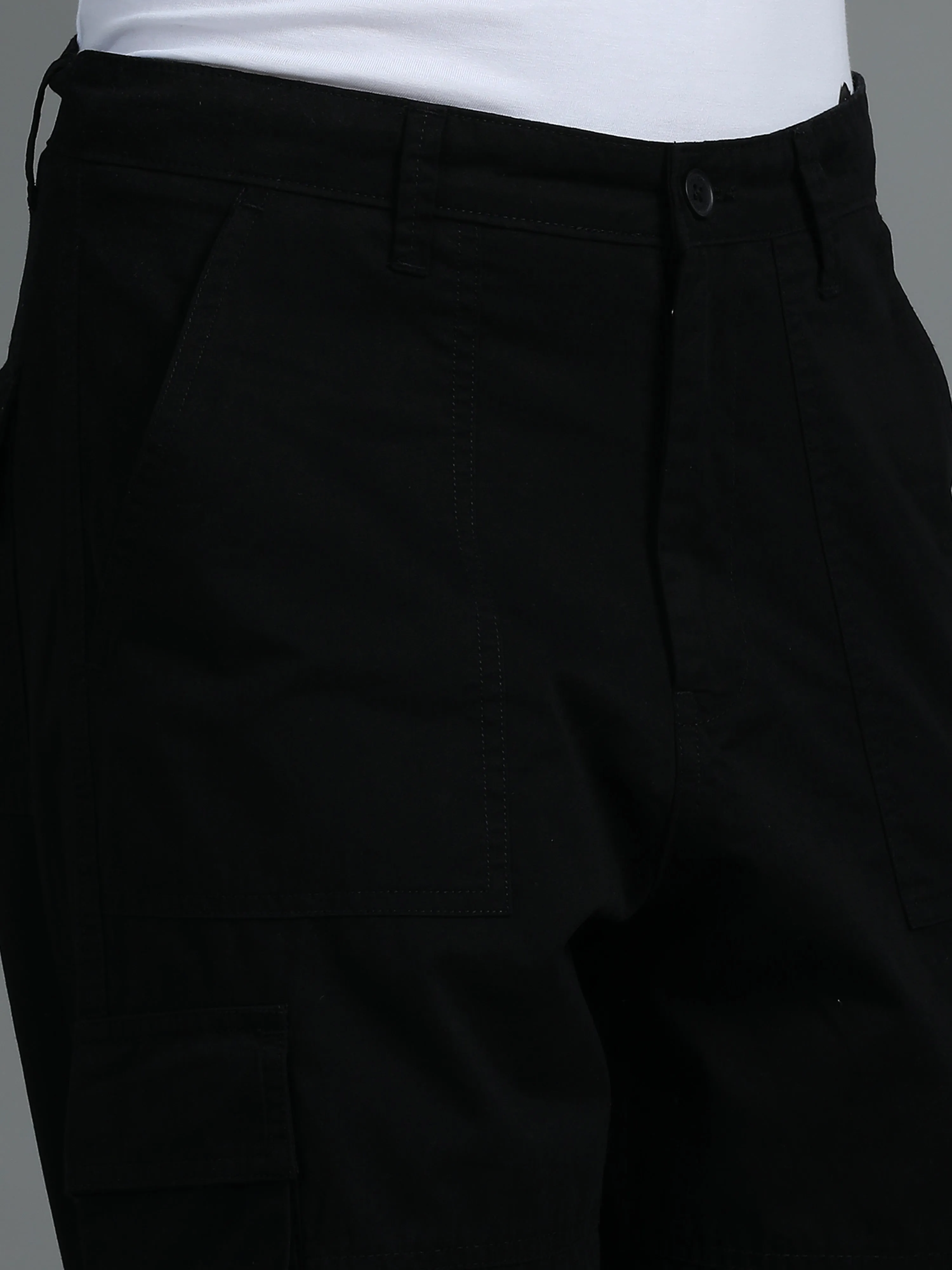 Men 2 Cotton Relaxed Fit Cargo Trousers, Black Khakhi