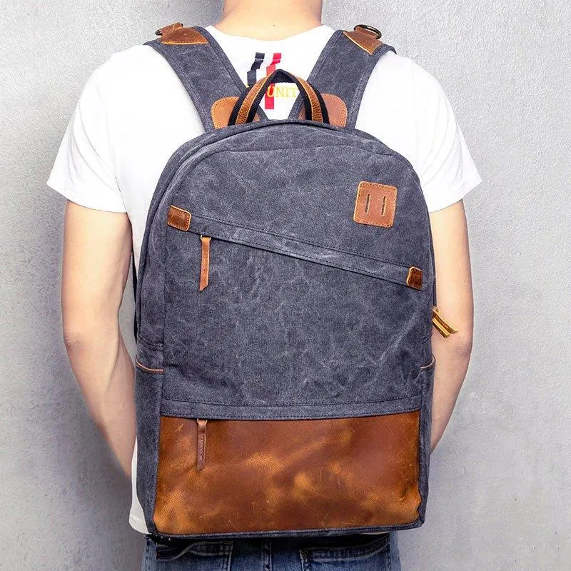 Men Canvas Backpack Schoolbag 14 Inch Laptop Bag