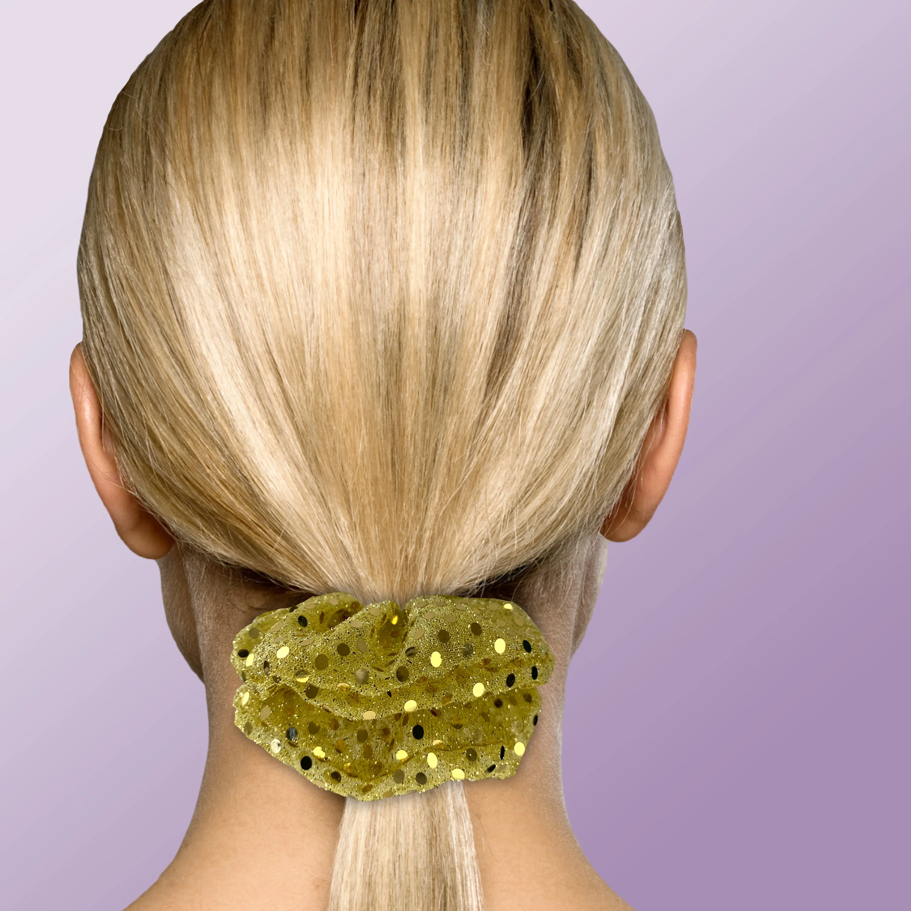 Metallic Sequin Scrunchies Available in 3 Sizes Light Gold