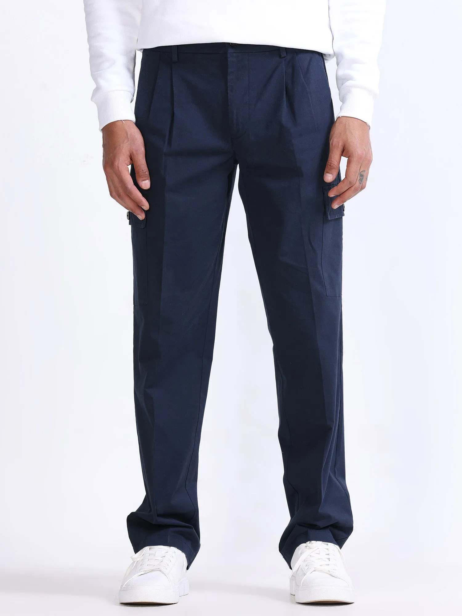 Milano Double Pleated Navy Relaxed Cargo