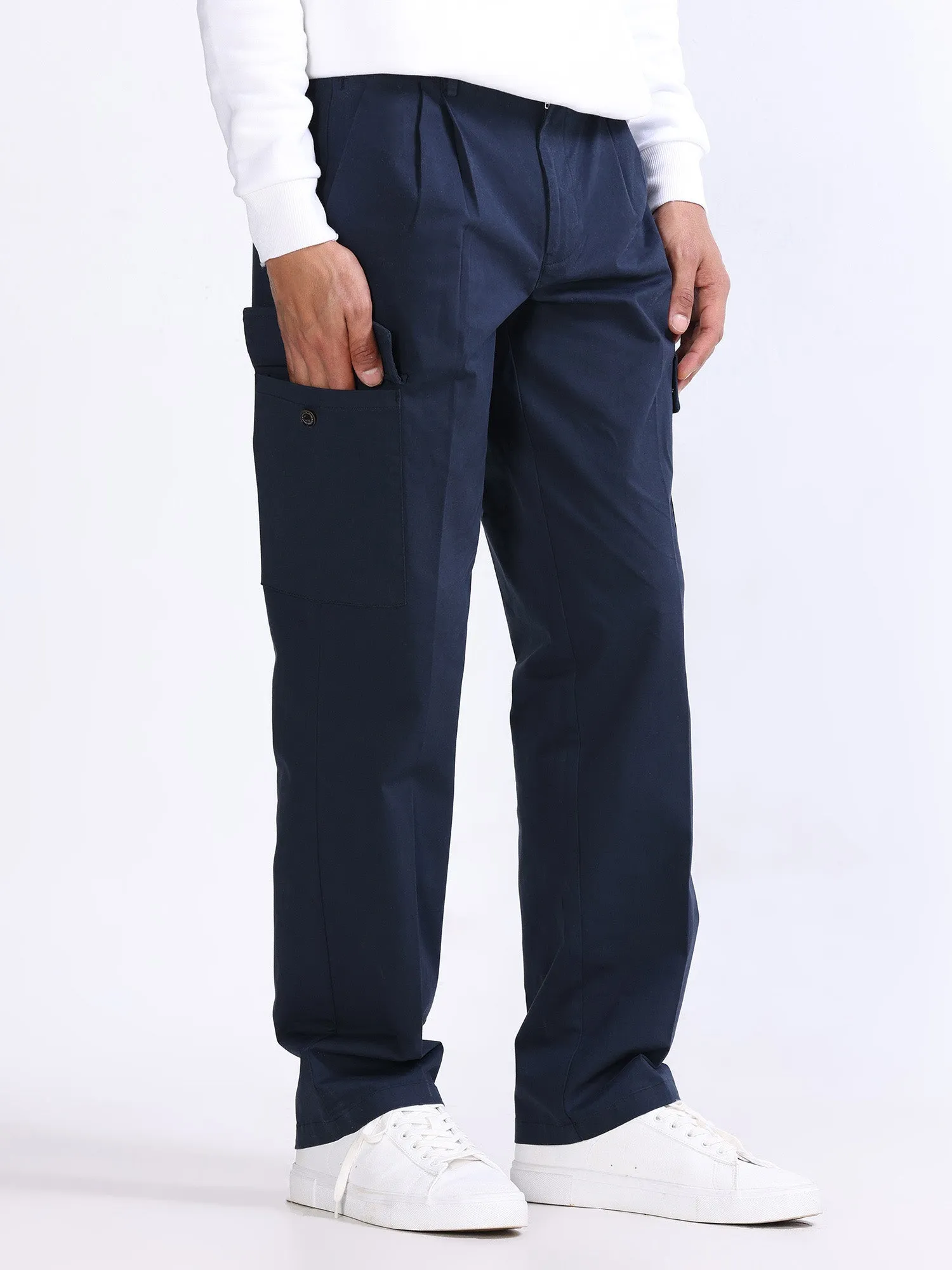 Milano Double Pleated Navy Relaxed Cargo