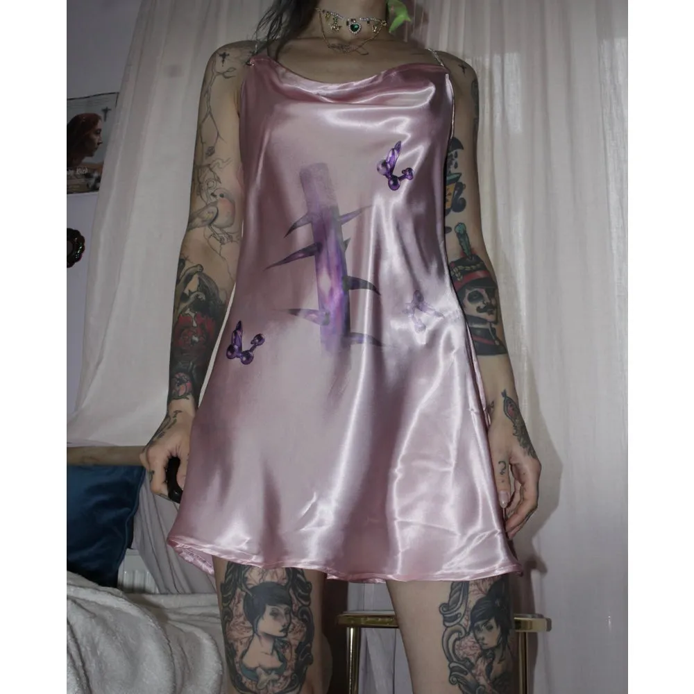 mothership satin slipdress in pink