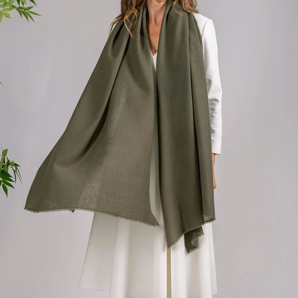 Olive Green Gossamer Cashmere Shawl