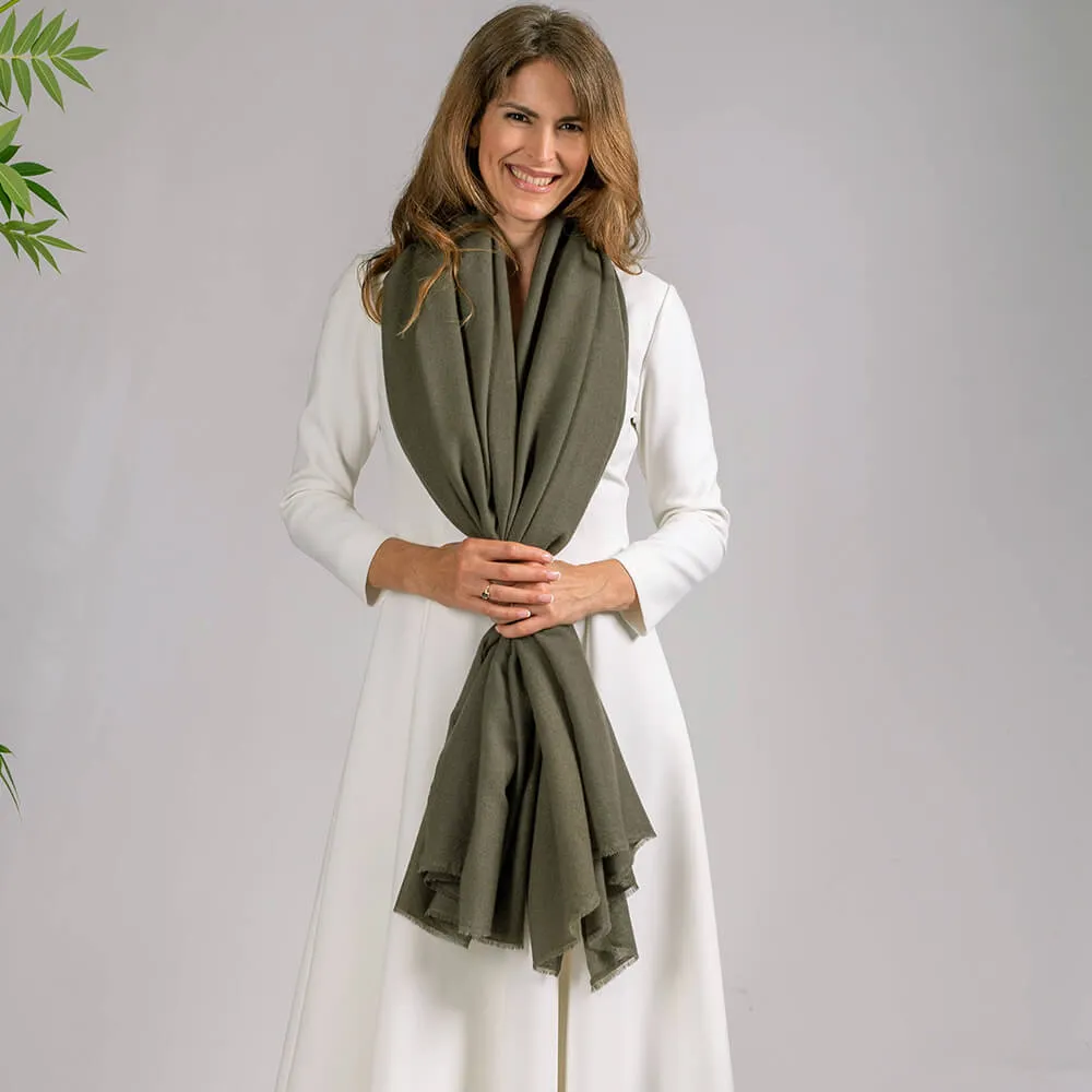 Olive Green Gossamer Cashmere Shawl