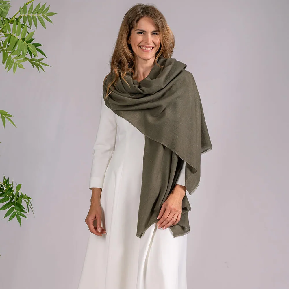 Olive Green Gossamer Cashmere Shawl