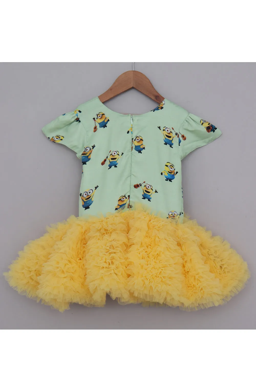 Pastel Green Minions Printed With Yellow Frill Dress