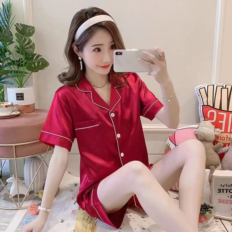 Popular Replica Pajamas Women Summer Sexy Cardigan Short Sleeve Shorts Plus Size Sets Loungewear Sleepwear