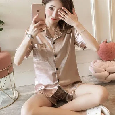 Popular Replica Pajamas Women Summer Sexy Cardigan Short Sleeve Shorts Plus Size Sets Loungewear Sleepwear