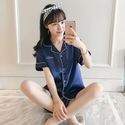 Popular Replica Pajamas Women Summer Sexy Cardigan Short Sleeve Shorts Plus Size Sets Loungewear Sleepwear