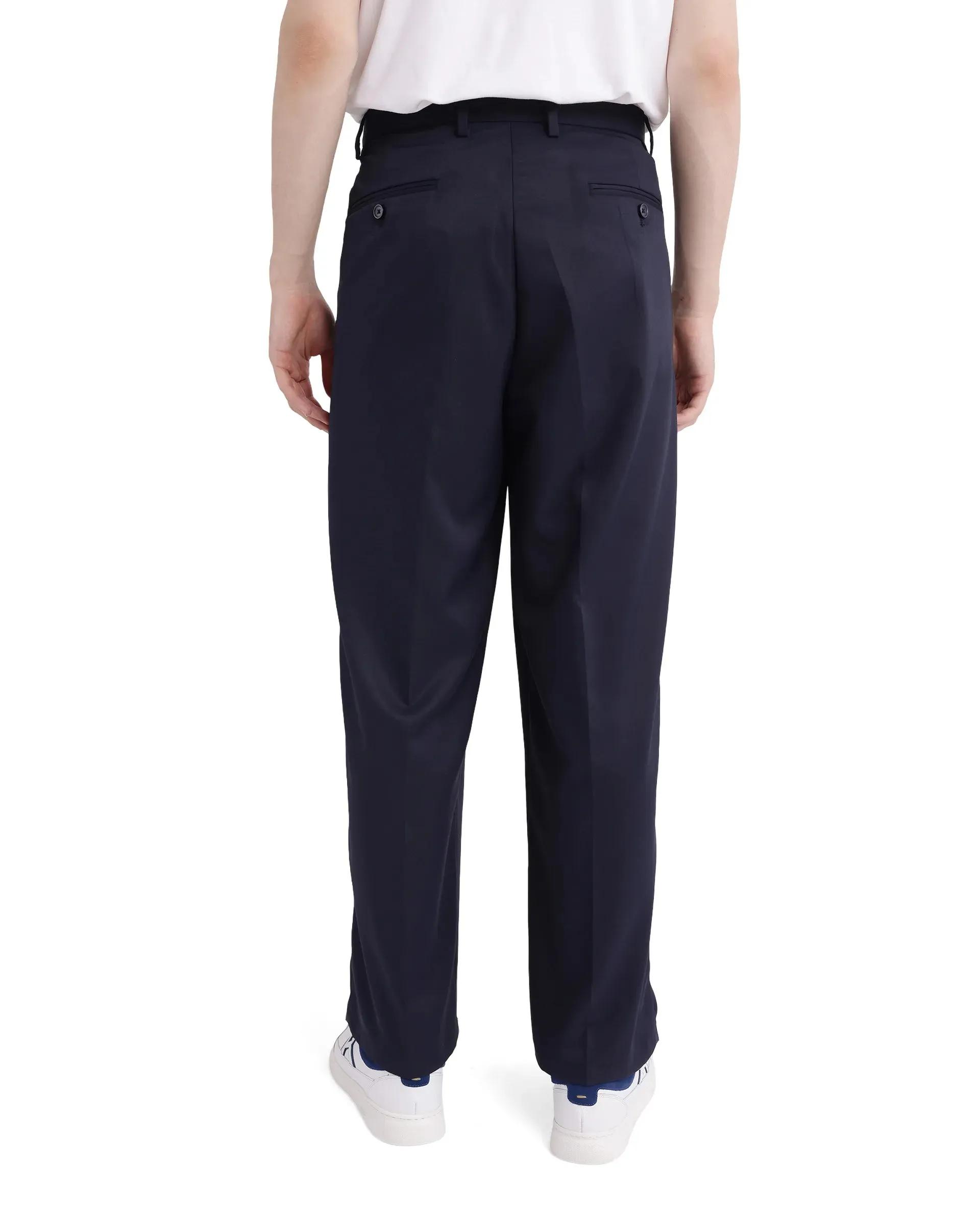 Rare Rabbit Men Enzot Navy Pleated Front Straight Fit Plain Trouser