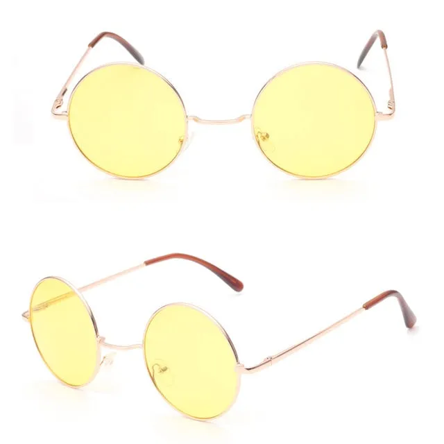 Round Pastel Sunglasses Gold Tone Frames Hippie Festival Sunnies Bohemian Beach Accessory Cool Girl Shades Yellow Green Blue Pink Purple Or Silver