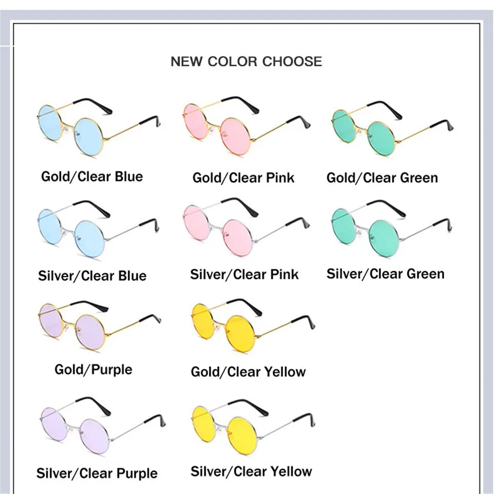 Round Pastel Sunglasses Gold Tone Frames Hippie Festival Sunnies Bohemian Beach Accessory Cool Girl Shades Yellow Green Blue Pink Purple Or Silver