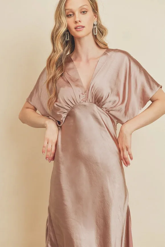 Satin Blouson Maxi Dress Mauve