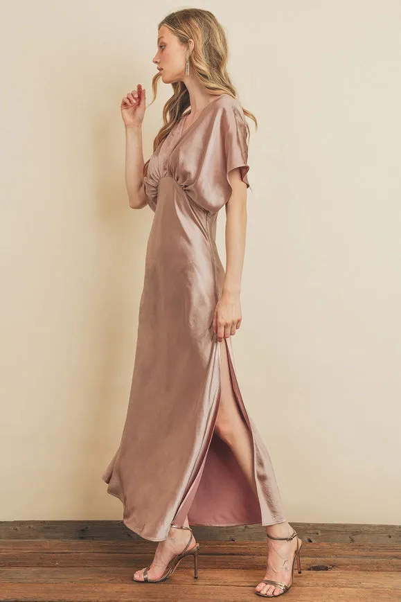 Satin Blouson Maxi Dress Mauve