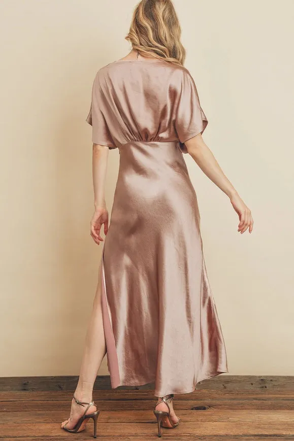 Satin Blouson Maxi Dress Mauve